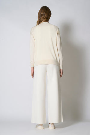 Cardigan con inserti Lurex in Seta Cashmere Avorio