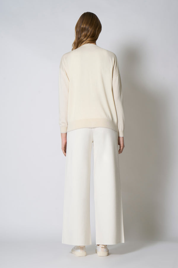 Cardigan con inserti Lurex in Seta Cashmere Avorio