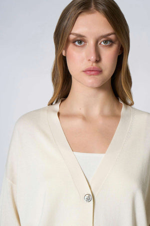 Cardigan con inserti Lurex in Seta Cashmere Avorio