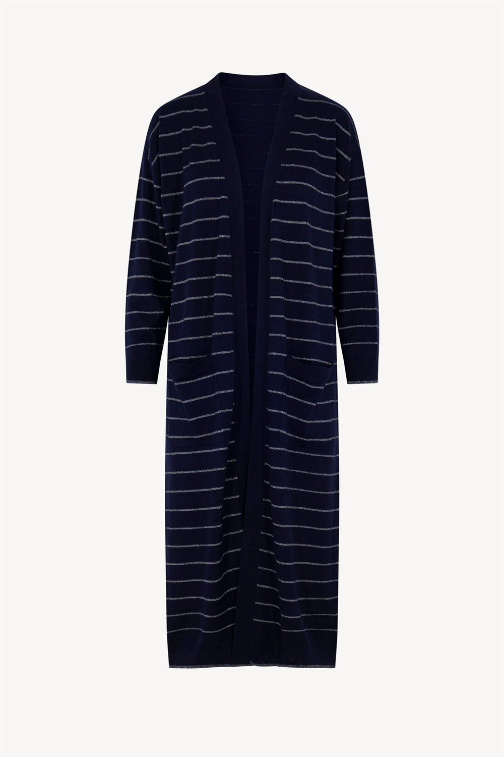 Spolverino con inserti in Lurex in Seta Cashmere Blu Navy