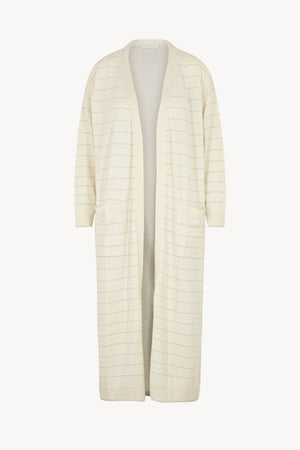 Spolverino con inserti in Lurex in Seta Cashmere Avorio