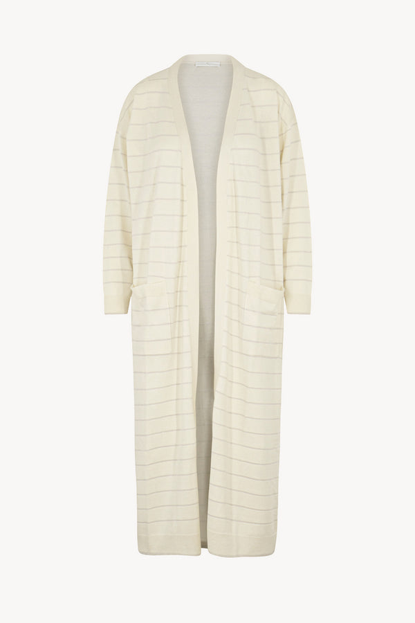 Spolverino con inserti in Lurex in Seta Cashmere Avorio