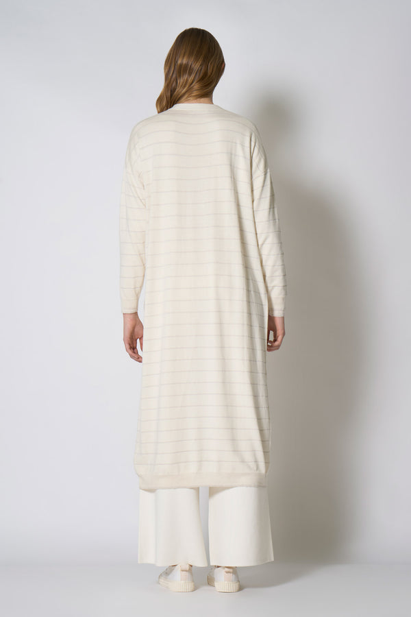 Spolverino con inserti in Lurex in Seta Cashmere Avorio