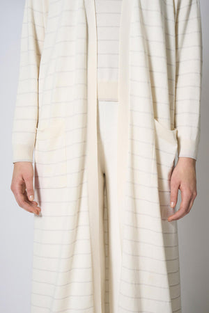 Spolverino con inserti in Lurex in Seta Cashmere Avorio