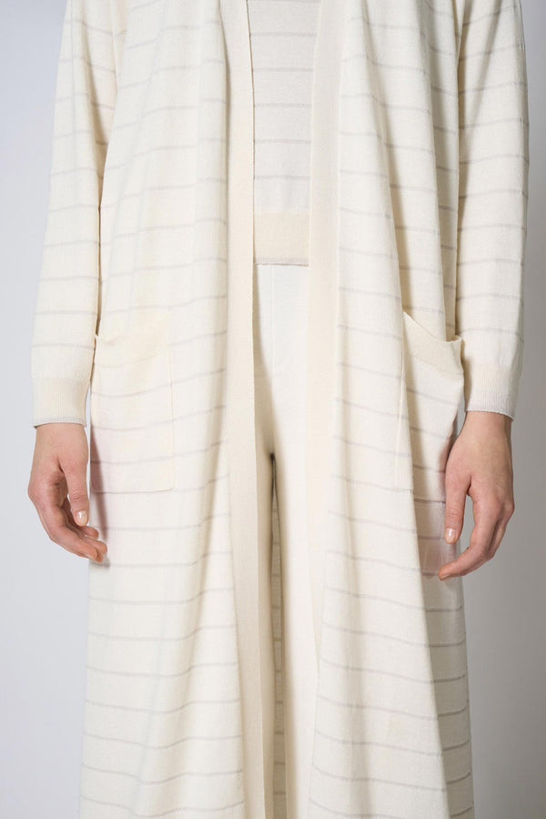 Spolverino con inserti in Lurex in Seta Cashmere Avorio