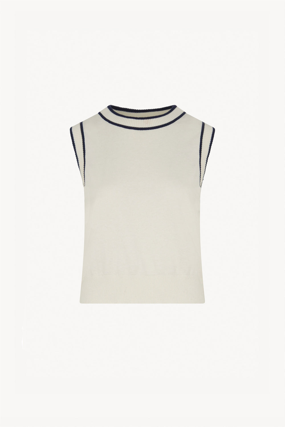 Girocollo Senza Maniche in Cotone Seta Cashmere Bianco Latte-Nero