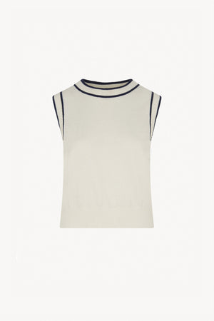 Girocollo Senza Maniche in Cotone Seta Cashmere Bianco Latte-Nero