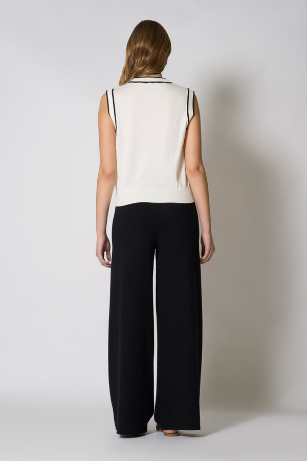 Girocollo Senza Maniche in Cotone Seta Cashmere Bianco Latte-Nero