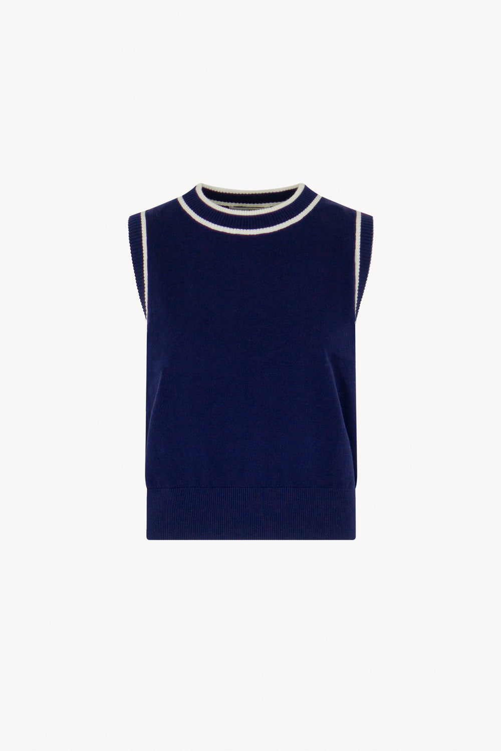 Girocollo Senza Maniche in Cotone Seta Cashmere Blu-Bianco Latte