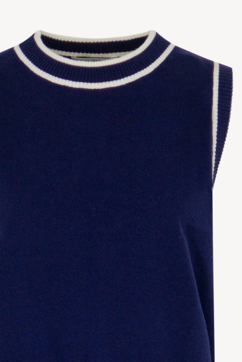 Girocollo Senza Maniche in Cotone Seta Cashmere Blu-Bianco Latte