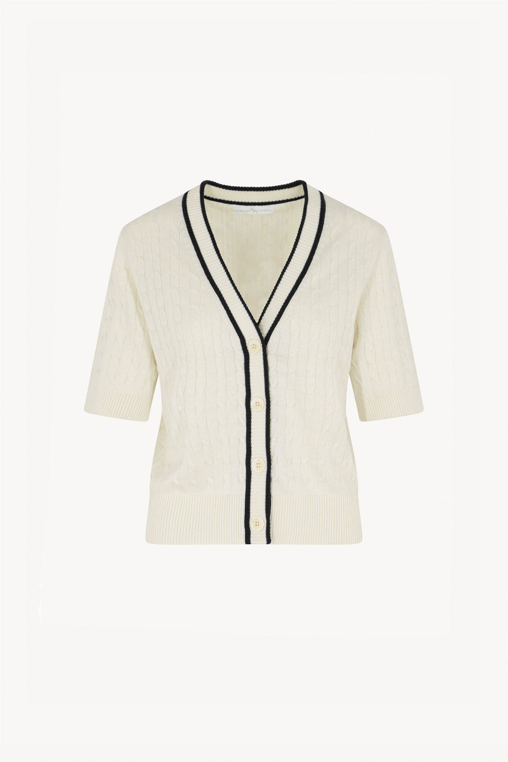 Cardigan Trecce Mezza Manica in Cotone Seta Cashmere Bianco Latte-Nero