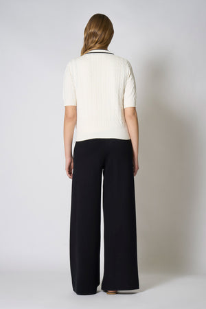 Cardigan Trecce Mezza Manica in Cotone Seta Cashmere Bianco Latte-Nero