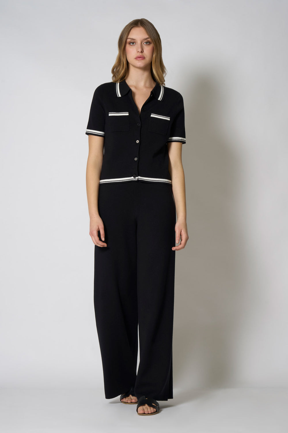 Camicia Mezza Manica in Cotone Seta Cashmere Nero-Bianco Latte