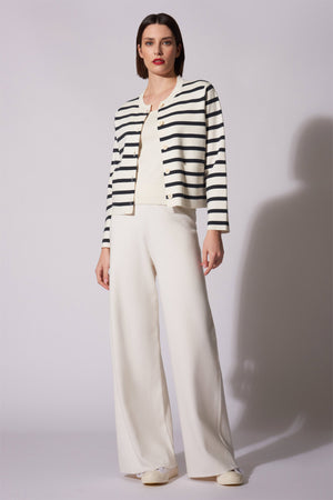 Giacca in Maglia Stoffa in Cotone Seta Cashmere Bianco Latte-Nero