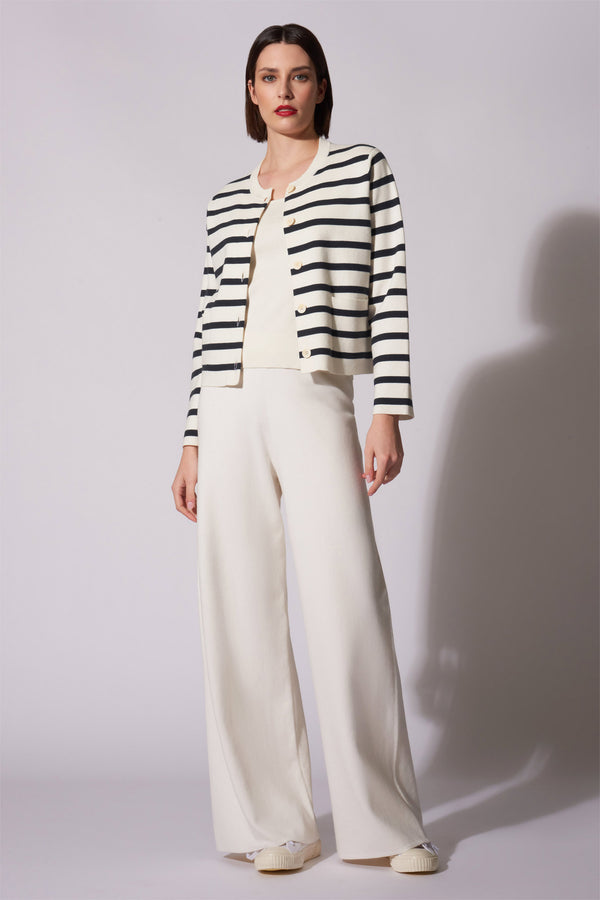 Giacca in Maglia Stoffa in Cotone Seta Cashmere Bianco Latte-Nero