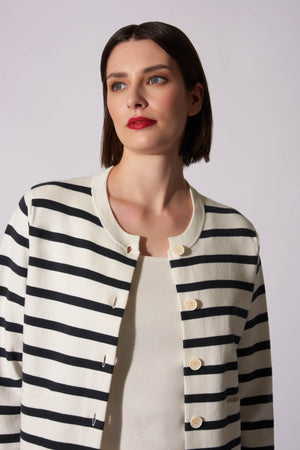 Giacca in Maglia Stoffa in Cotone Seta Cashmere Bianco Latte-Nero