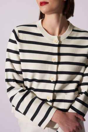 Giacca in Maglia Stoffa in Cotone Seta Cashmere Bianco Latte-Nero