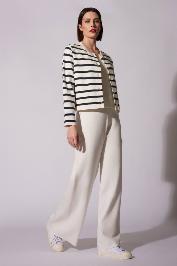 Giacca in Maglia Stoffa in Cotone Seta Cashmere Bianco Latte-Nero