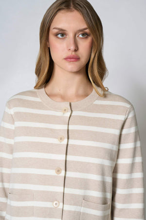 Giacca in Maglia Stoffa in Cotone Seta Cashmere Avena-Bianco Latte