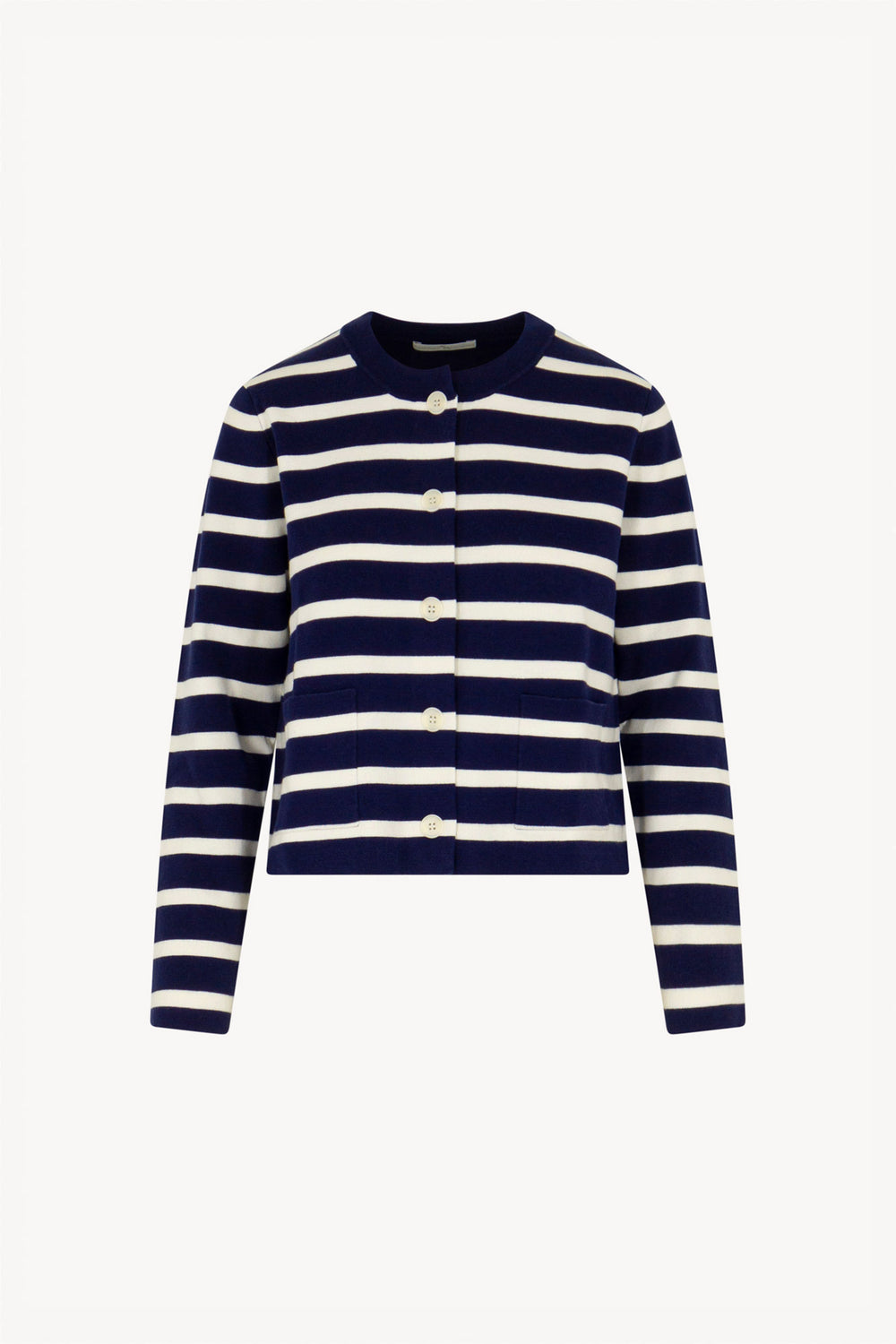 Giacca in Maglia Stoffa in Cotone Seta Cashmere Blu-Bianco Latte