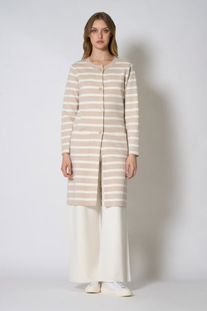 Soprabito in Maglia Stoffa in Cotone Seta Cashmere Avena-Bianco Latte