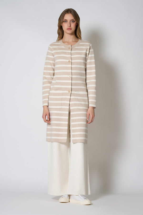 Soprabito in Maglia Stoffa in Cotone Seta Cashmere Avena-Bianco Latte