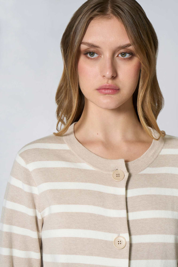 Soprabito in Maglia Stoffa in Cotone Seta Cashmere Avena-Bianco Latte