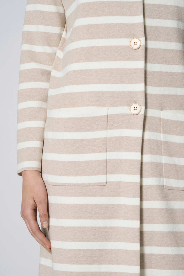 Soprabito in Maglia Stoffa in Cotone Seta Cashmere Avena-Bianco Latte