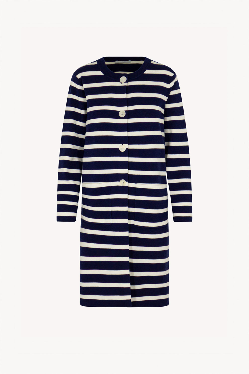 Soprabito in Maglia Stoffa in Cotone Seta Cashmere Blu-Bianco Latte