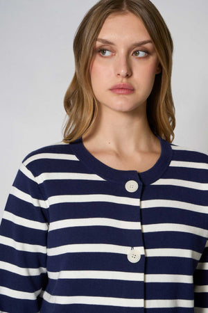 Soprabito in Maglia Stoffa in Cotone Seta Cashmere Blu-Bianco Latte
