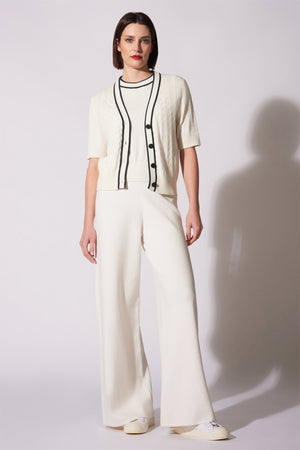 Pantaloni Larghi in Cotone Seta Cashmere Bianco Latte