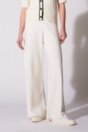 Pantaloni Larghi in Cotone Seta Cashmere Bianco Latte
