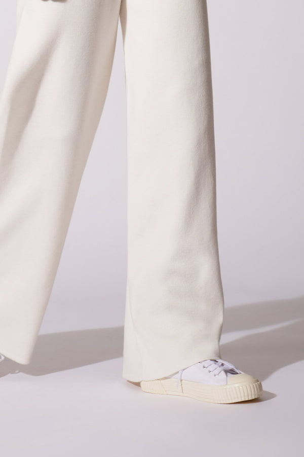 Pantaloni Larghi in Cotone Seta Cashmere Bianco Latte