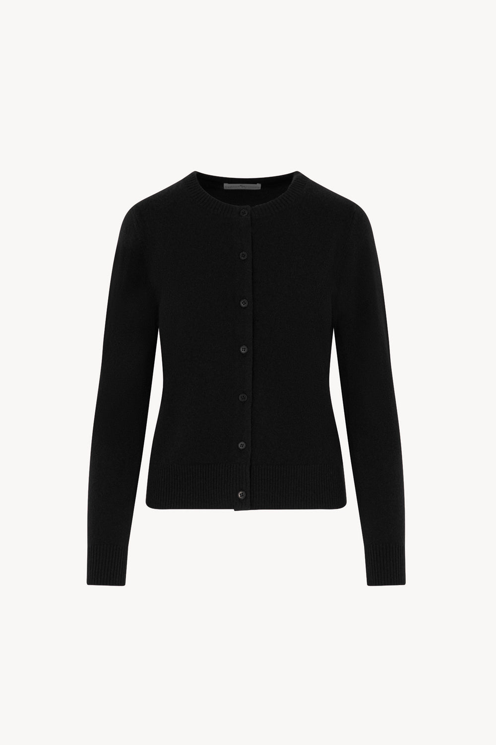 Black Pure Cashmere Crew Neck Cardigan with Grosgrain Trim