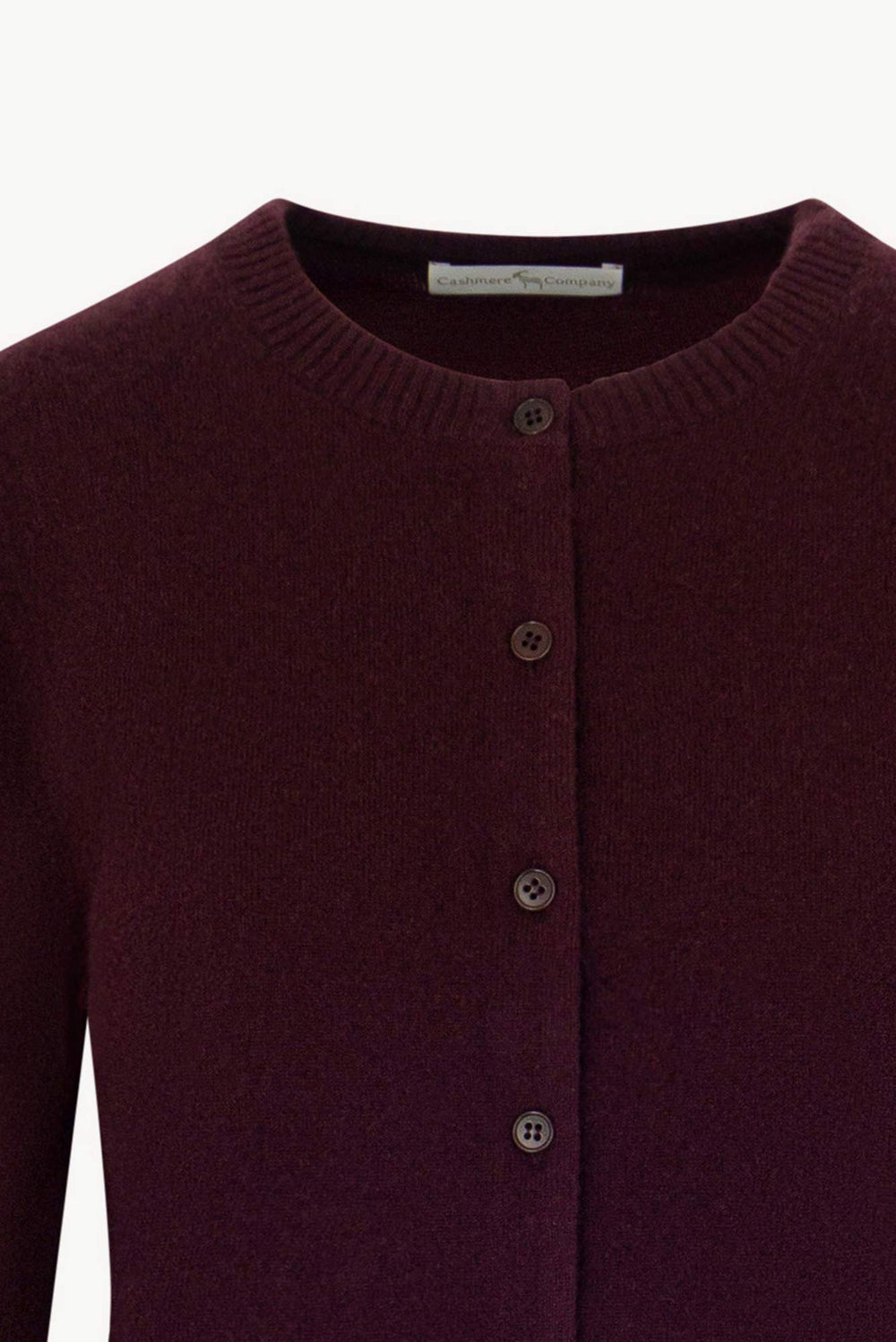 Cardigan Girocollo con gros-grain in Puro Cashmere Acero