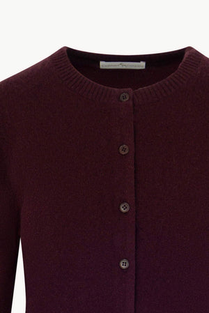 Cardigan Girocollo con gros-grain in Puro Cashmere Acero