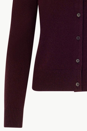 Cardigan Girocollo con gros-grain in Puro Cashmere Acero