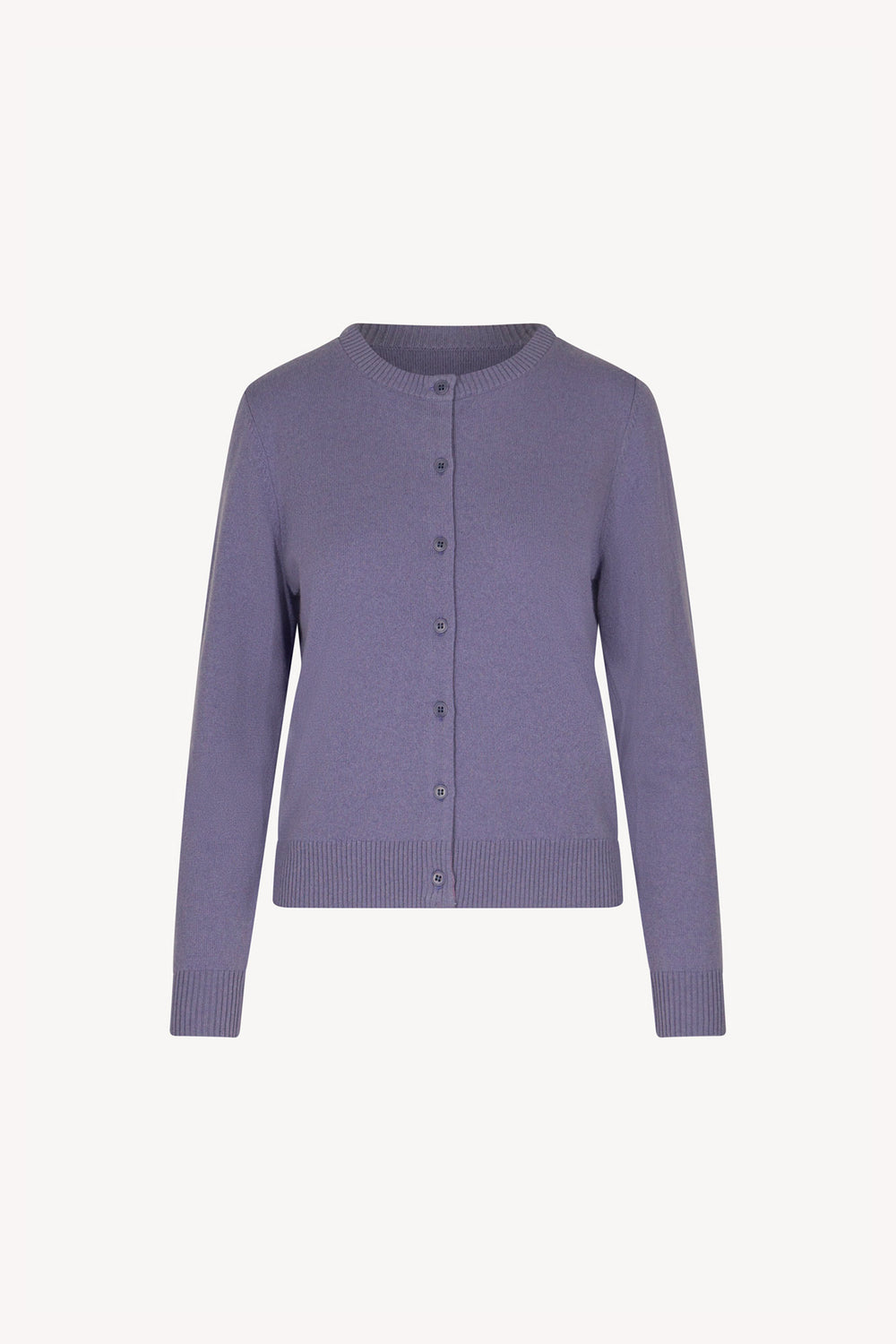 Mauve Pure Cashmere Crew Neck Cardigan with Grosgrain Trim