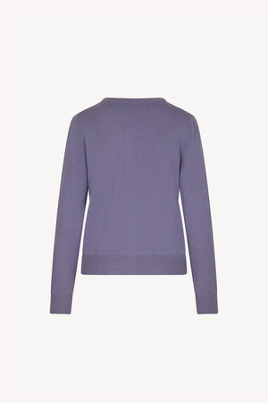 Mauve Pure Cashmere Crew Neck Cardigan with Grosgrain Trim