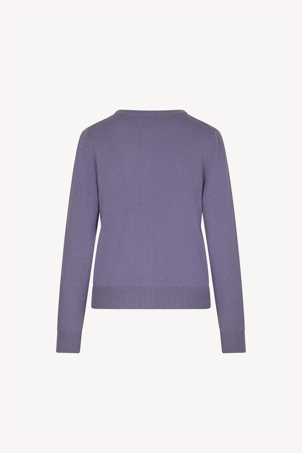 Mauve Pure Cashmere Crew Neck Cardigan with Grosgrain Trim
