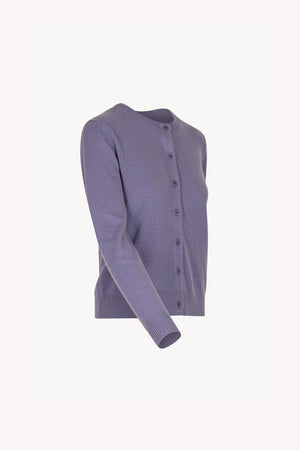 Mauve Pure Cashmere Crew Neck Cardigan with Grosgrain Trim