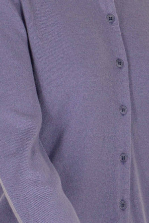 Mauve Pure Cashmere Crew Neck Cardigan with Grosgrain Trim