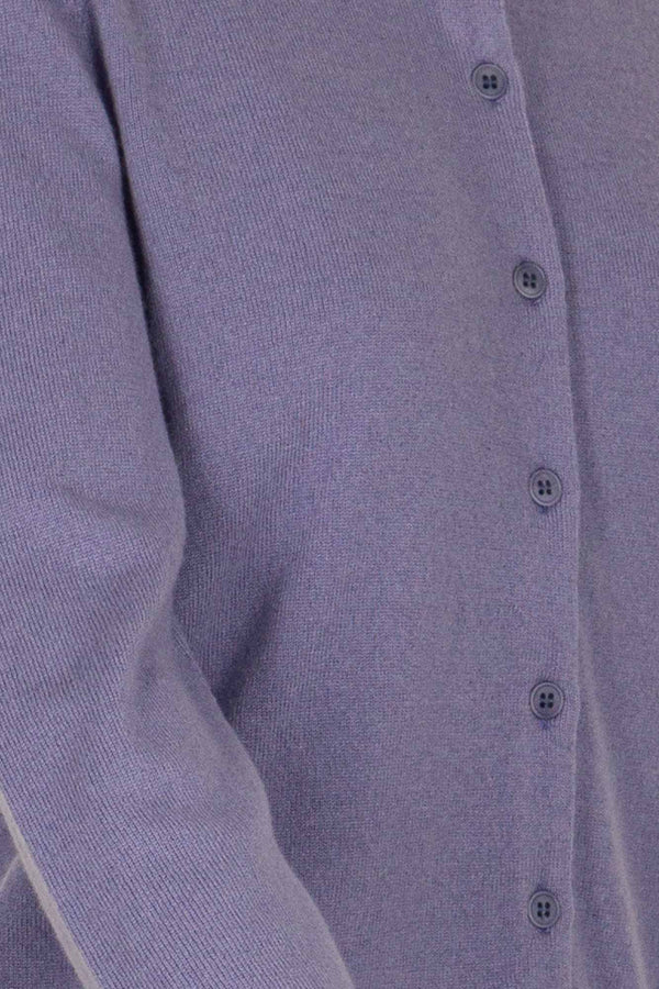 Mauve Pure Cashmere Crew Neck Cardigan with Grosgrain Trim