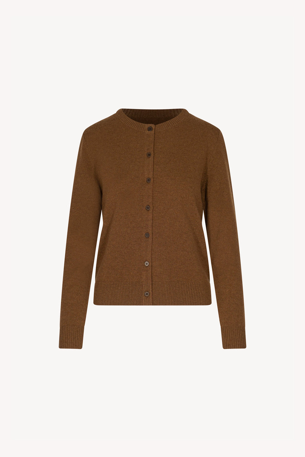 Cardigan Girocollo con gros-grain in Puro Cashmere Terracotta