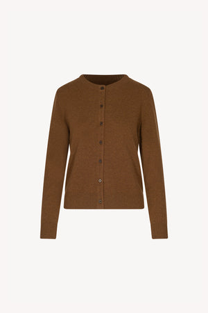 Cardigan Girocollo con gros-grain in Puro Cashmere Terracotta