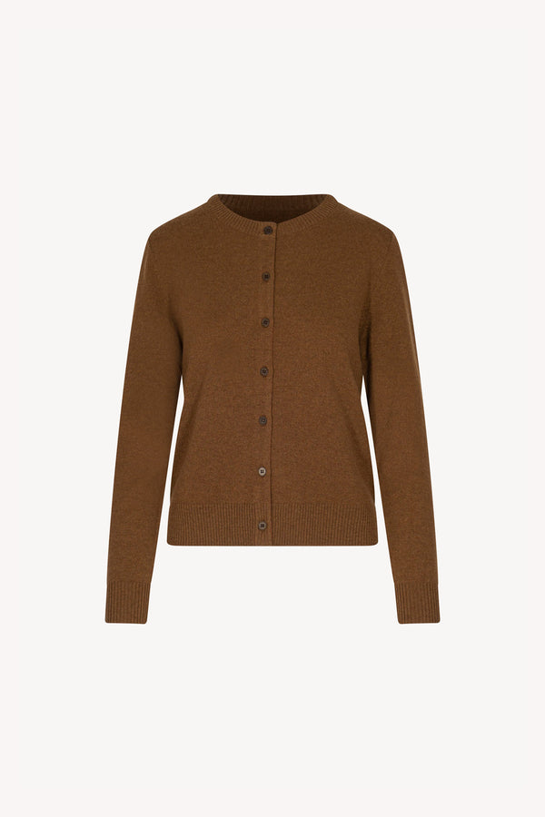 Cardigan Girocollo con gros-grain in Puro Cashmere Terracotta