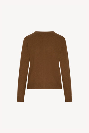 Cardigan Girocollo con gros-grain in Puro Cashmere Terracotta