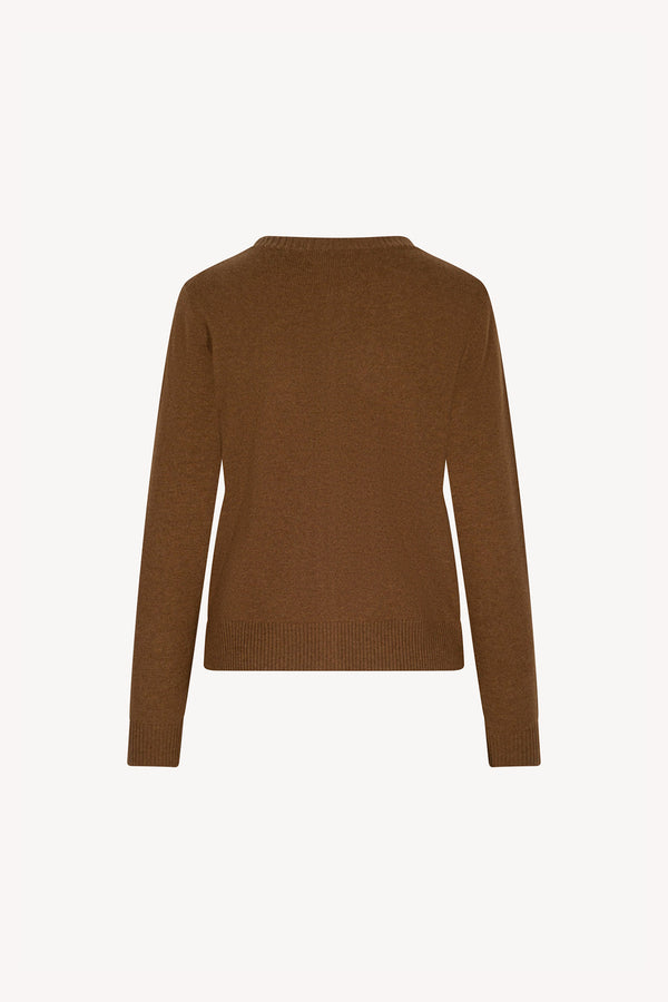Cardigan Girocollo con gros-grain in Puro Cashmere Terracotta