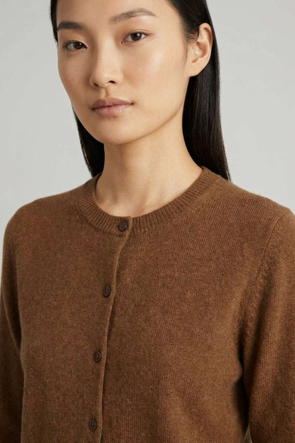 Cardigan Girocollo con gros-grain in Puro Cashmere Terracotta