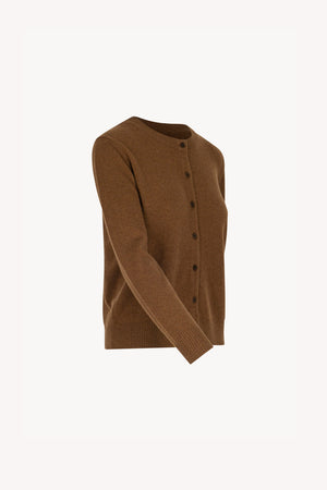 Cardigan Girocollo con gros-grain in Puro Cashmere Terracotta